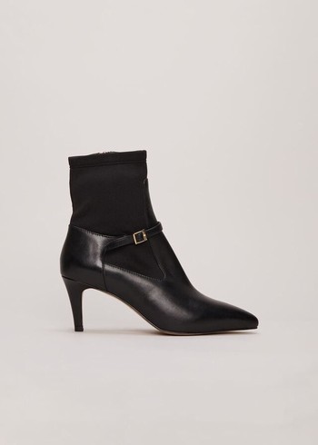 Phase Eight Leather Buckle Detail Sock Boots Black Canada | VYBMER-123